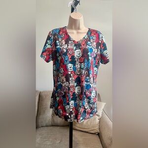 Skechers Barco  Scrubs Top Veterinarian- Puppy Dog Print Size M
